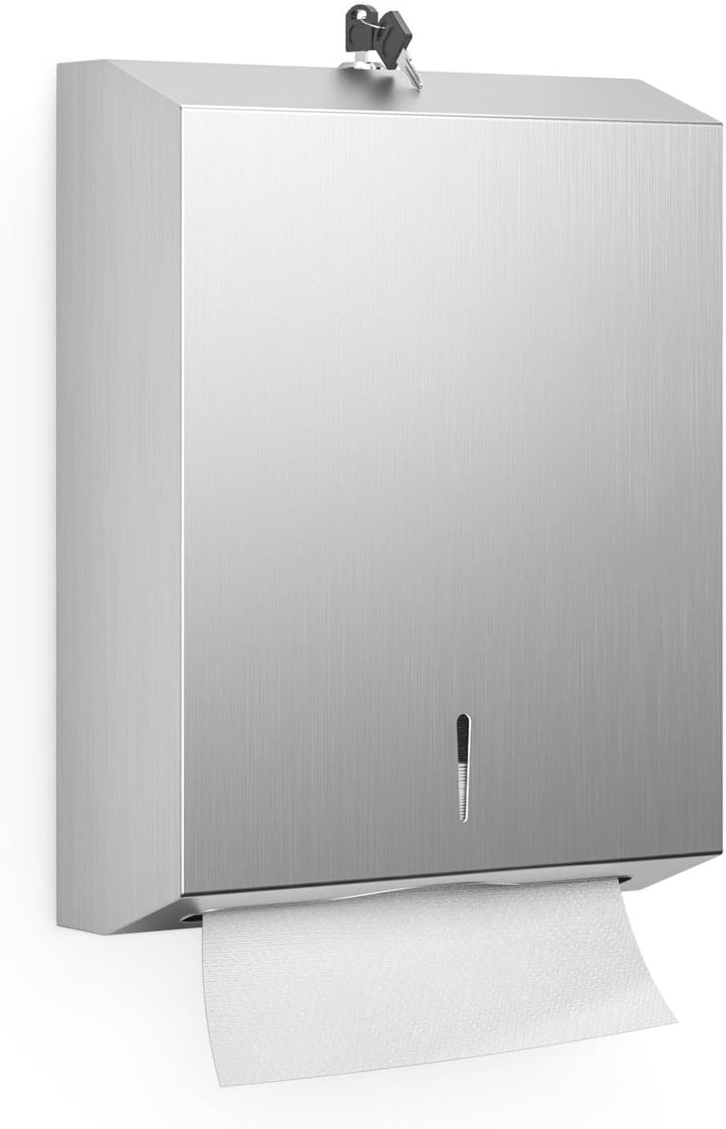 SettleDown Paper Towel Dispenser Wall Mount Commercial, Stainless Steel Hand Towel Dispenser with Lock, c-fold/Multi-fold/Tri-fold Large Capacity Tissue Holder - Image 1